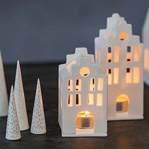 Mini Lichthaus Grachtenhaus 6 x 6 x 135 cm Weiß aus Porzellan - Bild 2 von 2