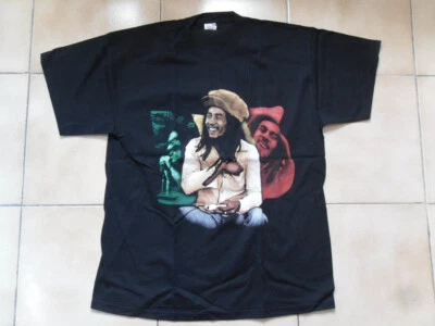BOB MARLEY T-SHIRT NOIR MANCHES COURTES COL ROND 100% COTON TAILLE XL - Photo 1/2
