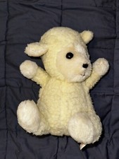 Vintage Dan-Dee Plush Lamb Stuffed Animal 1979 Sleepy Eyes Yellow White 12 Inch