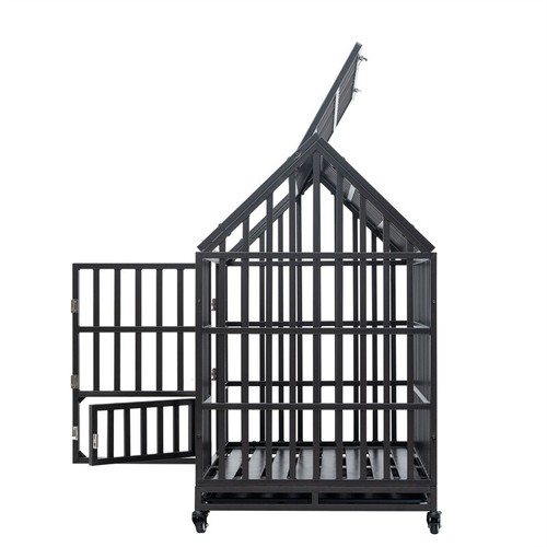 48'' Heavy Duty Dog Crate Escape Proof Dog Cage Kennel w/Wheels & Double Doors - Picture 16 of 20