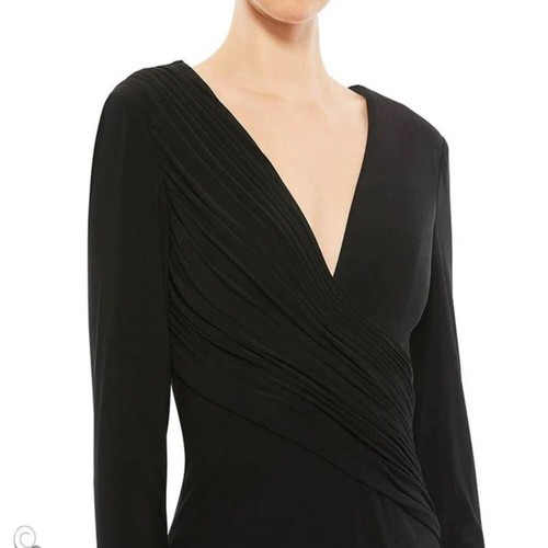 NWT Ieena for Mac Duggal V-Neck Long Sleeve Maxi Dress Formal Wedding Black Tie - Picture 2 of 7