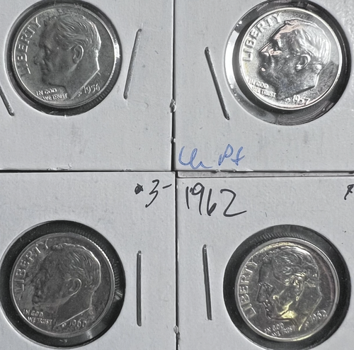 1956, 1957, 1960 & 1962 CHOICE SILVER PROOF ROOSEVELT DIMES - Picture 3 of 4