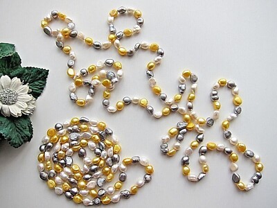 36 Zoll-54 Zoll lang 8/9 mm weiß \grau \Gold Süßwasser Kultiviert Barock Perle Halskette