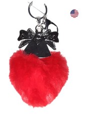 Silver Angel Red Heart Pom Pom Keychain/Purse Charm Clip 106