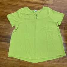 Naif Womens 2X Top Green Short Sleeve Blouse Criss Cross Neckline Plus Size
