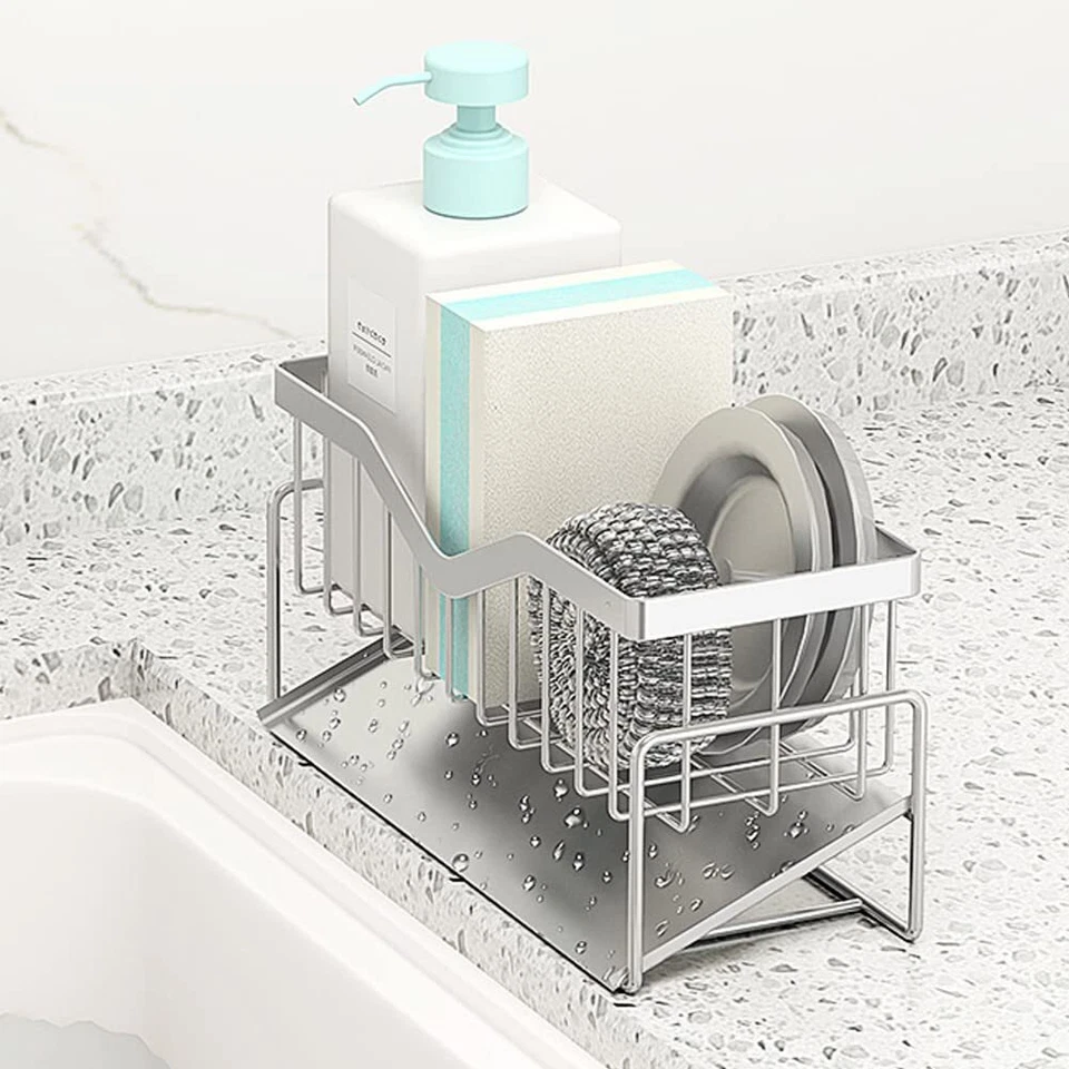 Fregadero de cocina carrito soporte de esponja 304 acero inoxidable cocina dispensador de jabón Cadd Foto 3 de 4