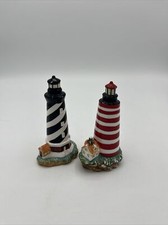 Ceramic 1999 Black and Red Lighthouse Salt and Pepper Shakers, Free Ship