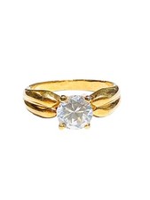 Vintage Gold Plated Cubic Zirconia Solitaire Ring Sz 5 Elegant Fashion Costume