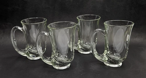 Vintage Indiana Glass Tiara Clear Glass Hunter Horn Beer Mug Cup 12 oz Set Of 4