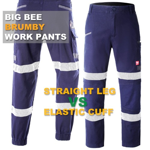 Mens Cargo Pants Work Trousers Elastic Cuffed Stretch Cotton Reflective Tape UPF - Picture 3 of 77