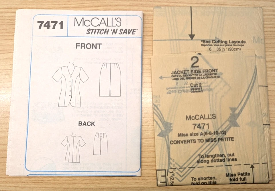 McCall's EASY stitch 'n save 7471 Sz A 6-12 Misses Jacket & Dress Elegant Uncut - Image 3 of 3