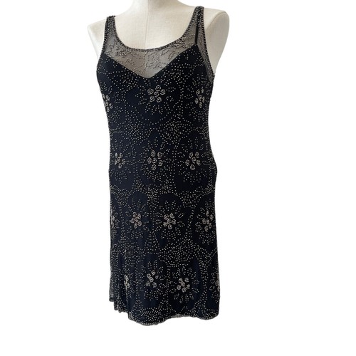 Vivienne Tam Mini Dress Vintage 90s Nylon Mesh Beaded Starbursts Black Size 1 - Picture 9 of 12