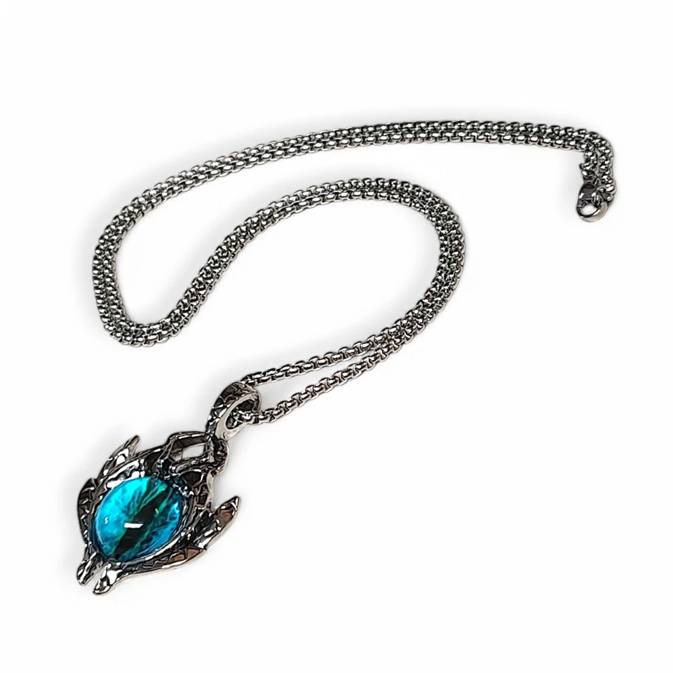 Blue Evil Eye Pendant Necklace Men's Demon Eye Men's Powerful Beast Eye 23.5" Foto 4 de 4