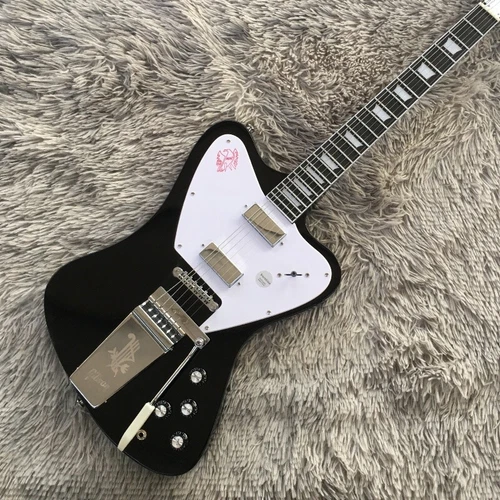 Non-Reverse Firebird Electric Guitar Black HH Pickups Tremolo Bridge Guitar