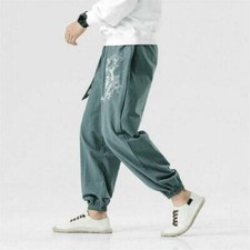 Men casual Kung Fu Dragon Tai Chi Harem Trousers Martial Arts Loose Pants