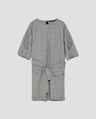 Zara Checked Mini Dress With Sash Belt Size S NWT