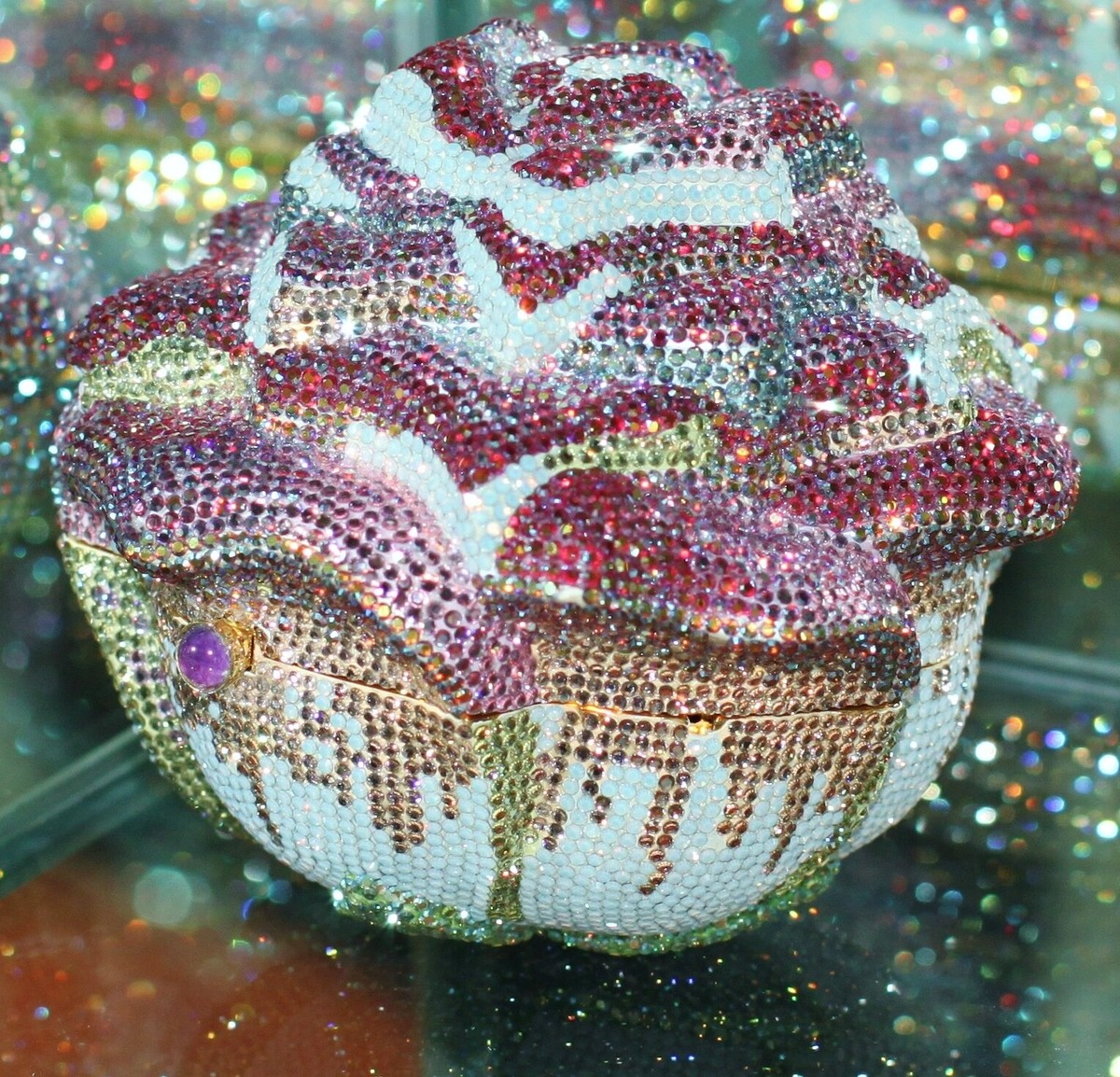JUDITH LEIBER SWAROVSKI CRYSTAL FROSTED IRIDESCENT ROSE BAG