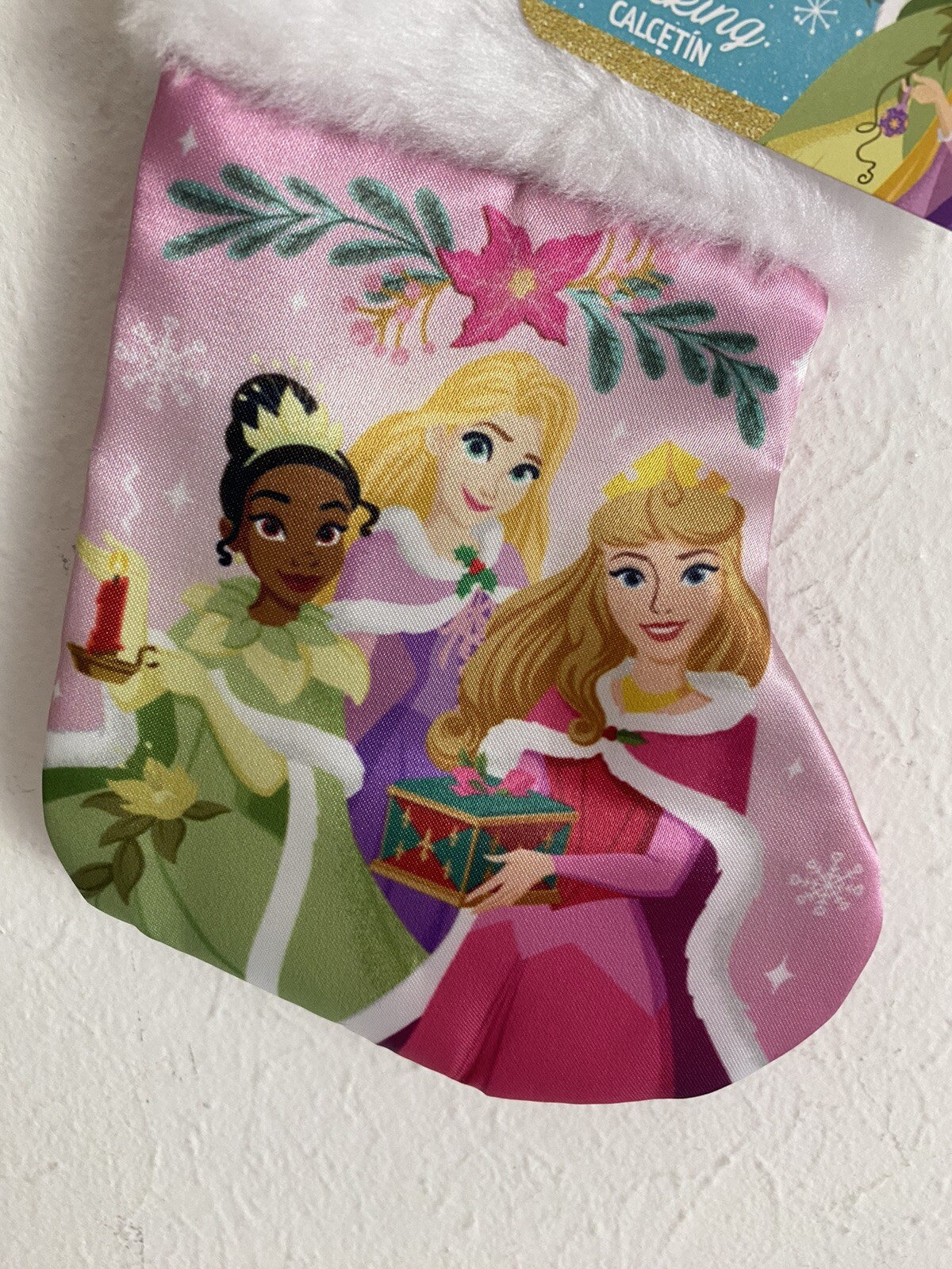 Disney Princess Mini Stocking Pink White Fur 7" Christmas Holiday Decor New