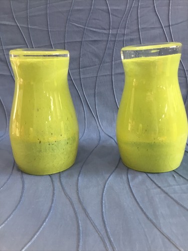 MURANO ART GLASS (2) HAND BLOWN LIME GREEN WINE GOBLETS WATER GLASSES UNIQUE - Picture 8 of 10