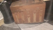 Antique Metal & Wood Travel Chest Steamer Trunk (Local Pick Up Only)