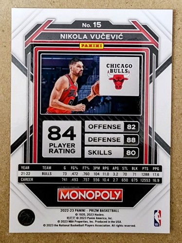 2022-23 Panini Prizm Monopoly Nikola Vucevic #15 Limited Edition Chicago Bulls - Picture 2 of 2