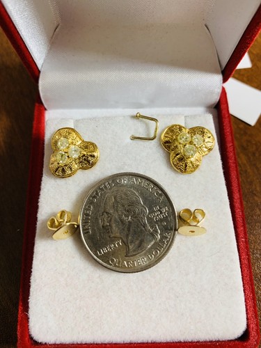 Real 14K 585 Fine Saudi Gold Real Gold Diamond Earring 3.7G 11.2mm Fastship!! - Picture 8 of 12