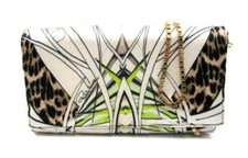 Roberto Cavalli Jungle Print Flap Front Convertible Satin Clutch