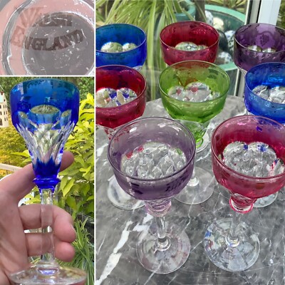  John WALSH DIAMANT DIAMANTSCHLIFF KRISTALL farbige Fruchtrebe SHERRY Glas 6 Zoll