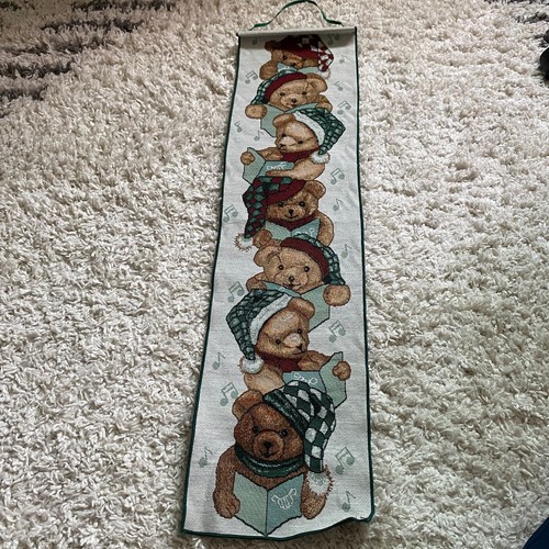 Striscione arazzo natalizio ricamato orsacchiotti musica cantando 8,5 pollici x 33 pollici - Foto 1 di 6