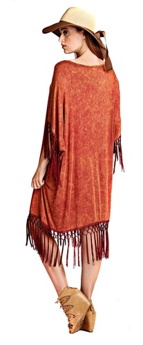 VELEZRA Womens Oversized Poncho Boho Fringe Bohemain Chic Short Sleeve Dress - Picture 9 of 12