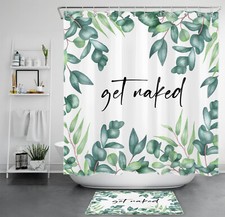 Green Leaf Funny Word Nature Botanical Shower Curtain Bathroom Accessories Set