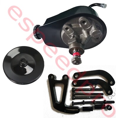 Small Block Chevy Black Saginaw Power Steering Pump w/ Keyway Pulley Bracket Kit