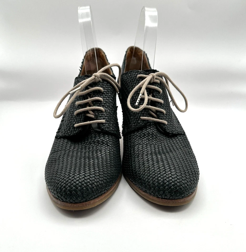 Zapatos de salón Alberto Fermani para mujer EE. UU. 7 negros tejidos textura cuero con cordones Foto 4 de 4