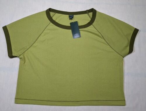 WILD FABLE Women Green Crew Neck Short Sleeve Cropped Stretch T-Shirt sz XXL NWT