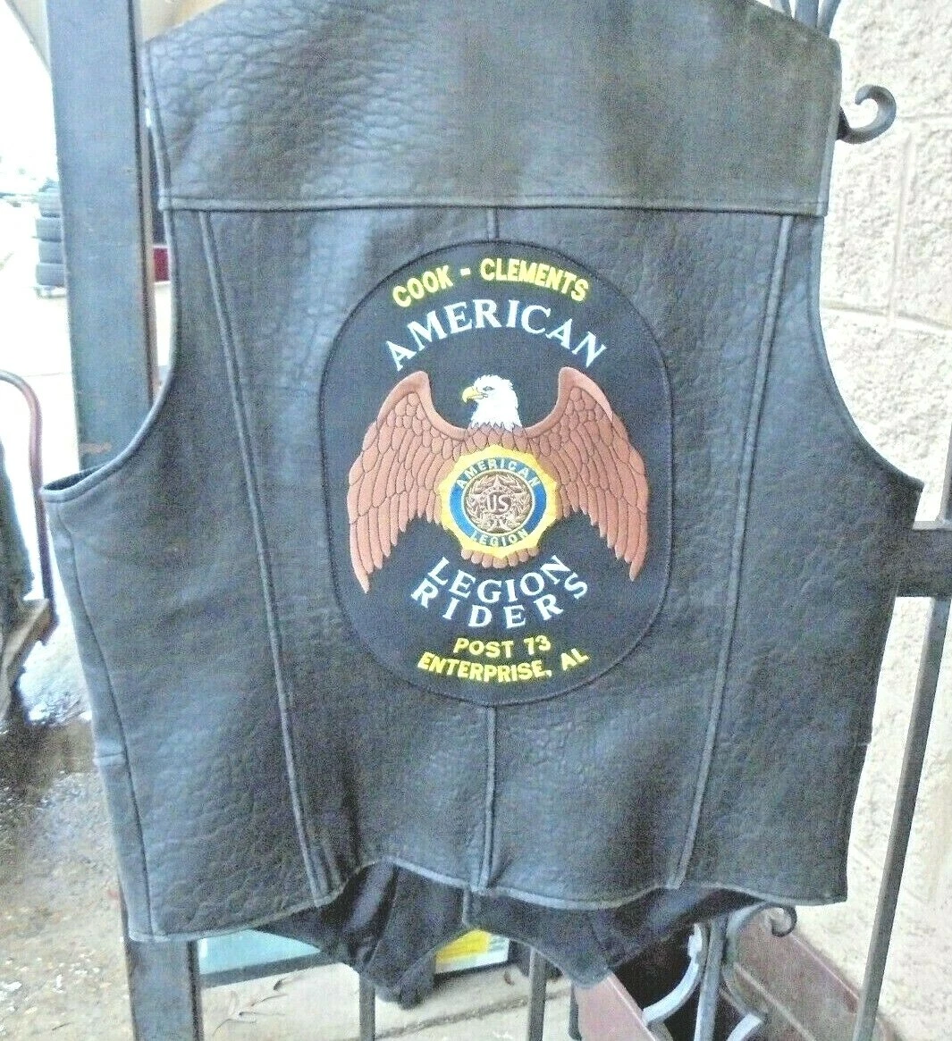 LEATHER MOTORCYCLE VEST WITH PATCHES AND MILITARY PINS LG eBay