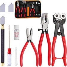 Glass Cutting Tool Set Kit, Wheeled Glass Tile Nippers,Glass Running Pliers,Brea