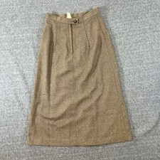 Vintage Wool Tweed Skirt Brown Herringbone High Waist Midi Career Size 5/6 80s