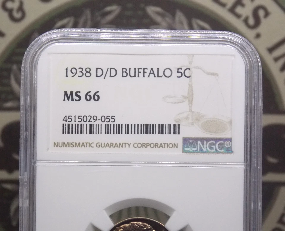 1938 "D/D" Indian Head BUFFALO Nickel 5c NGC MS66 #055 Gem BU Unc ECC&C, Inc. - Image 4 of 4