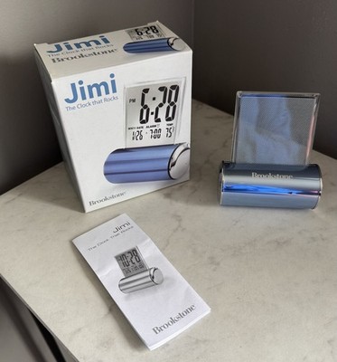 Brookstone Jimi Clock That Rocks Blue Alarm Clock Temperature Date Tested Box  