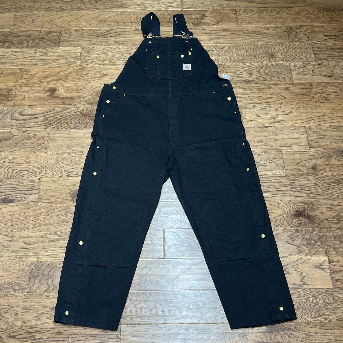 Carhartt Bib Overalls Mens 48x32 Black Canvas Duck Double Knees