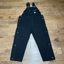 Carhartt Bib Overalls Mens 48x32 Black Canvas Duck Double Knees Loose Fit R37