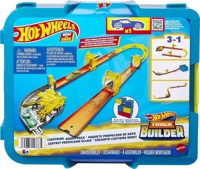 Hot Wheels Toy Car Track Set, Track Builder Playset Lightning Boost Pack & 1:64