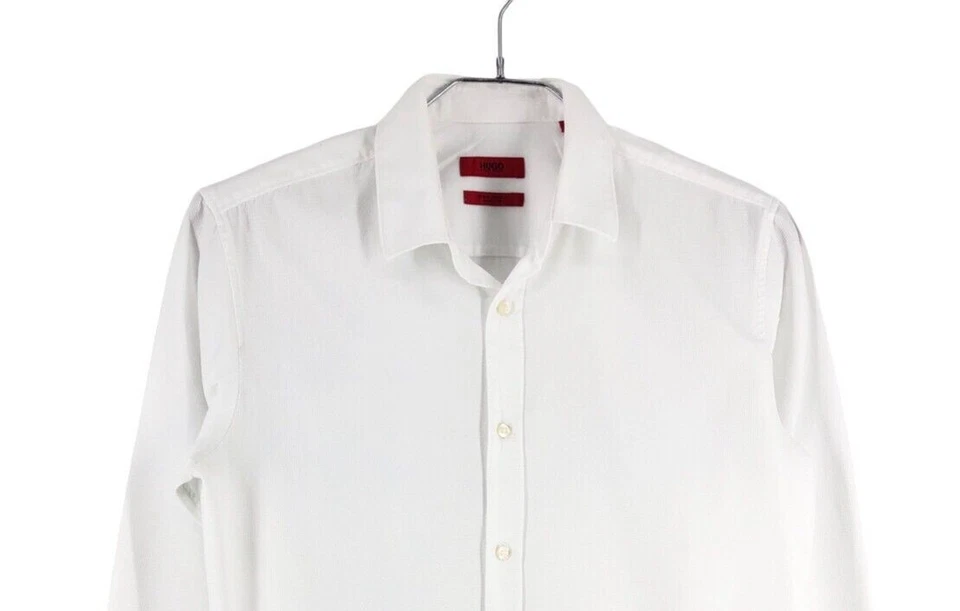 HUGO BOSS Extra Slim Solid White Shirt Casual Formal Men Size S (38 - 15) - Image 3 of 4