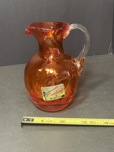 Vintage Pilgrim Kunst Glas Orange Optik Mundgeblasen Kruzifix 4,5" Krug Original Etikett - Bild 8 von 9
