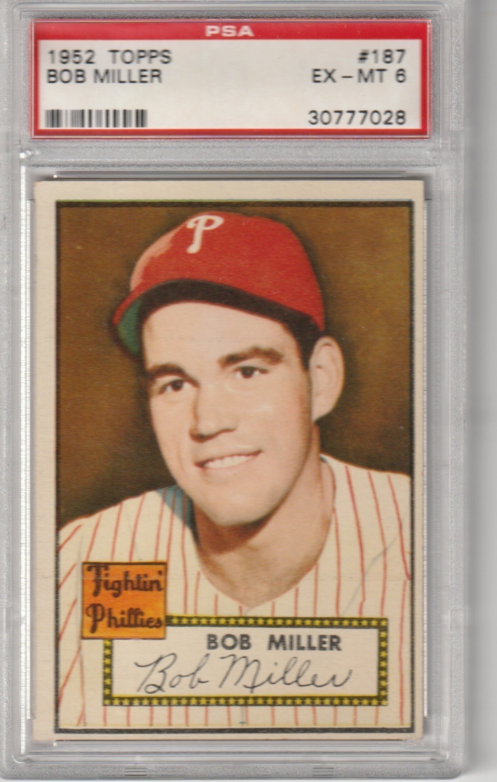 1952 Topps Bob Miller #187, PSA EX-MT 6