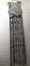 MONSOON UK 12 Teal Paisley Art Nouveau Print Jersey Maxi Dress Sleeveless Boho