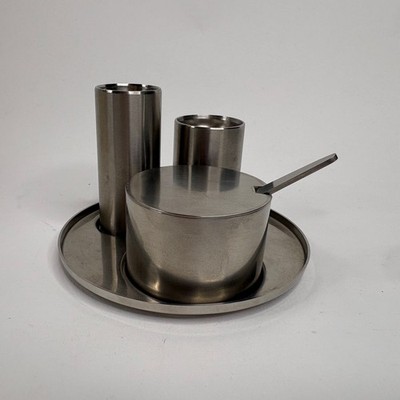 Vintage MCM Arne Jacobsen Stelton Stainless Cylinda Line Cruet Condiment Set NIB