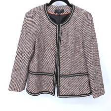Talbots Blazer Petite 10P Multi Color Tweed Braided Hook Eye Jacket Office
