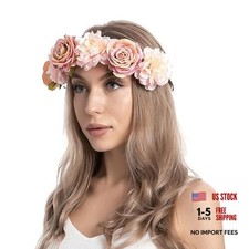 Rose Flower Crown Headband for Women Handmade Floral 1 Count Pack of 1 Pink