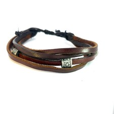 Genuine Brown Leather Bracelet Adjustable Unisex Boho Wristband Handmade
